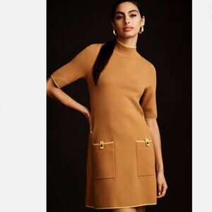 NWT Anthropologie Maeve Annelise Mock Neck Mini Sweater Dress in Cedar Size XS